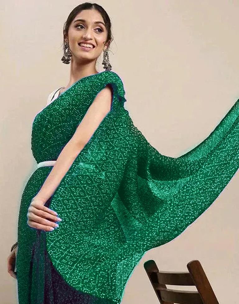 Green Bandhani Pleated Saree