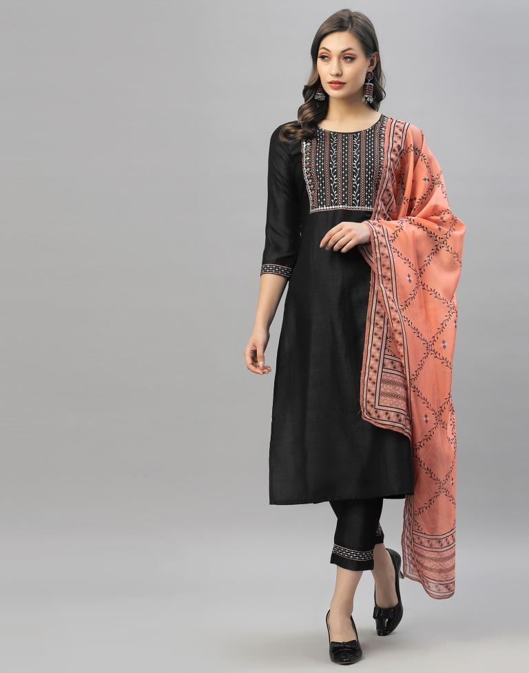 Black Kurti With Pant And Dupatta