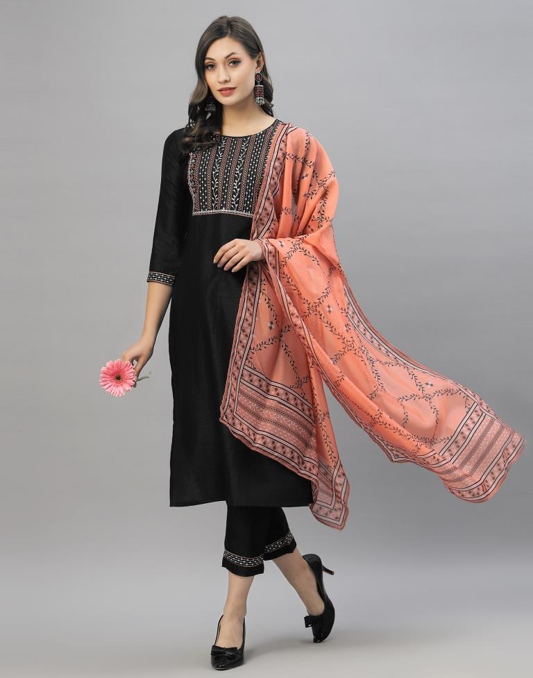 Black Kurti With Pant And Dupatta