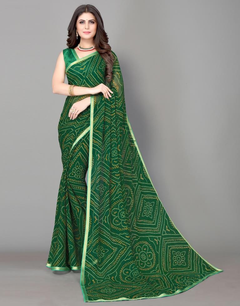 Green Bandhani Printed Saree