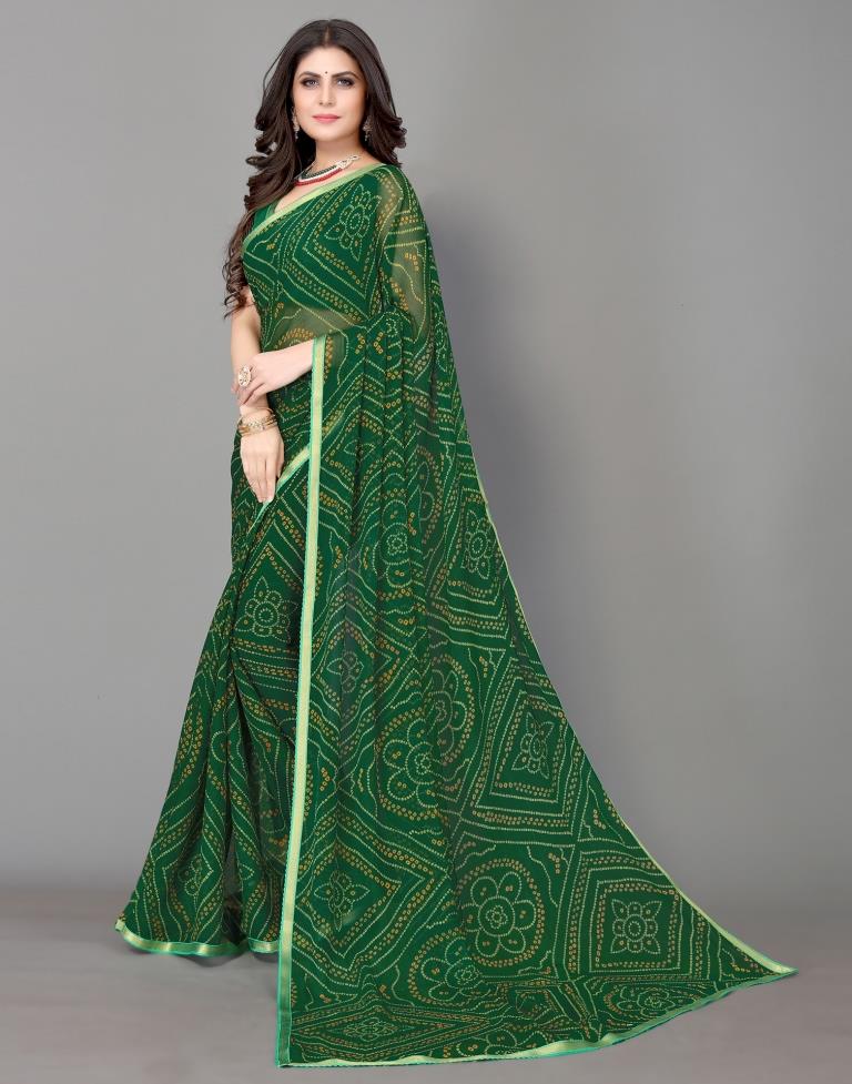 Green Bandhani Printed Saree