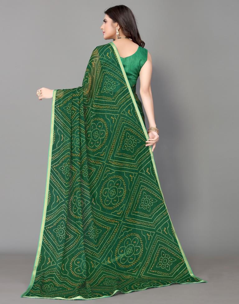 Green Bandhani Printed Saree