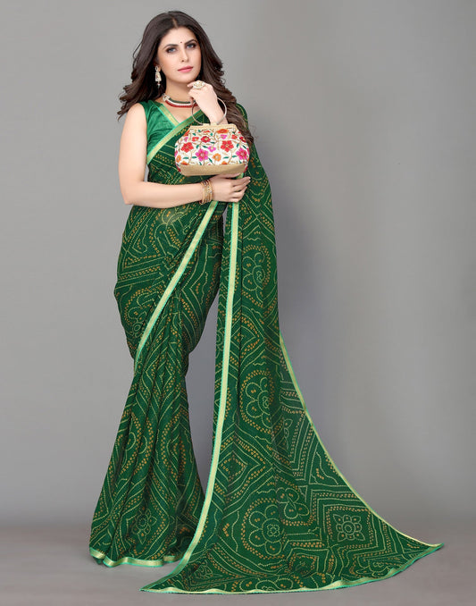 Green Bandhani Printed Saree