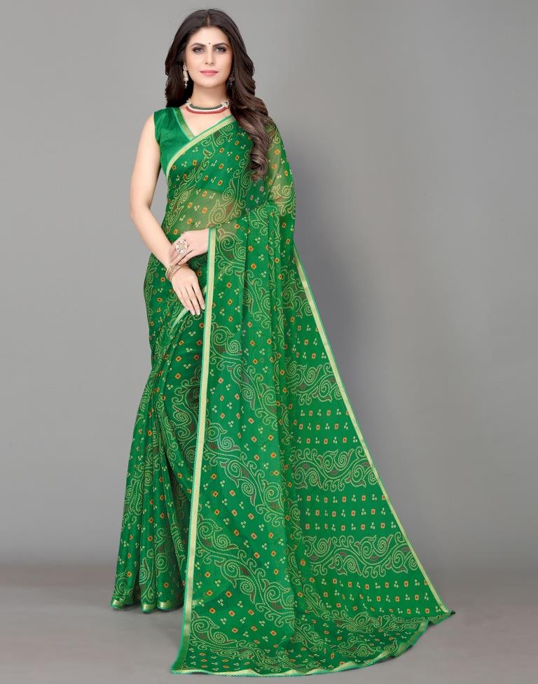 Green Bandhani Printed Saree