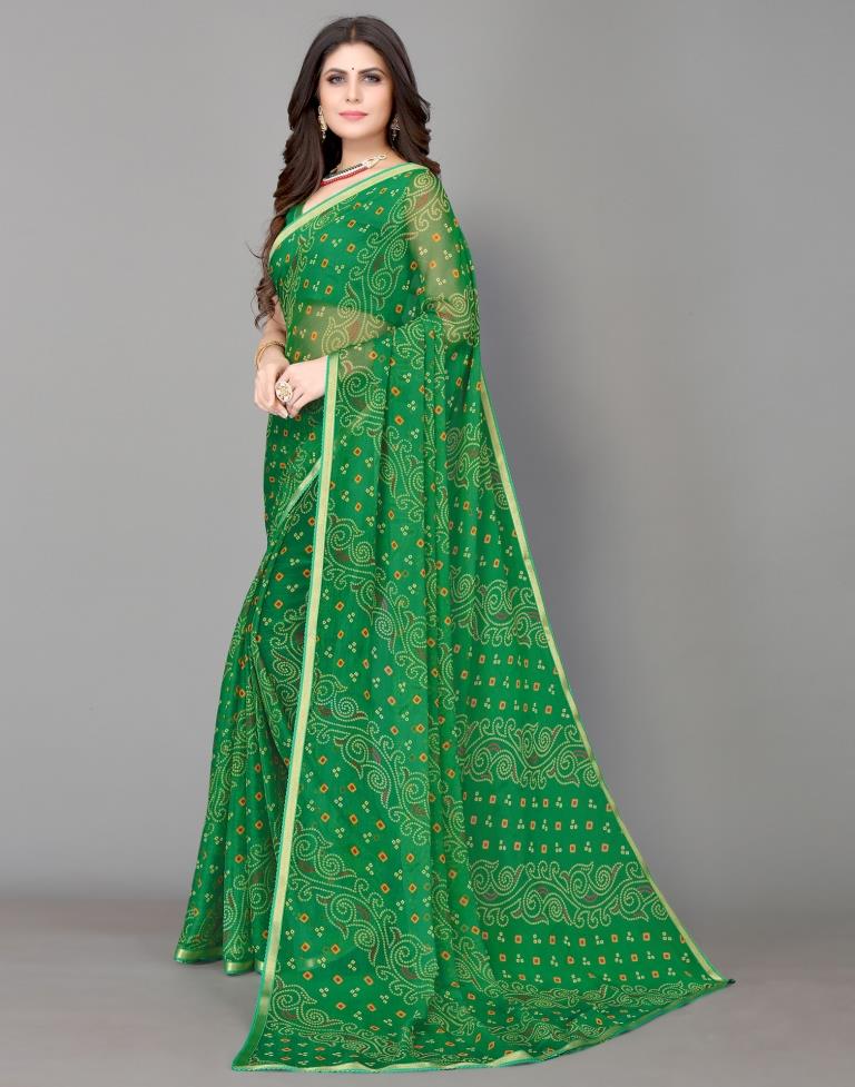 Green Bandhani Printed Saree