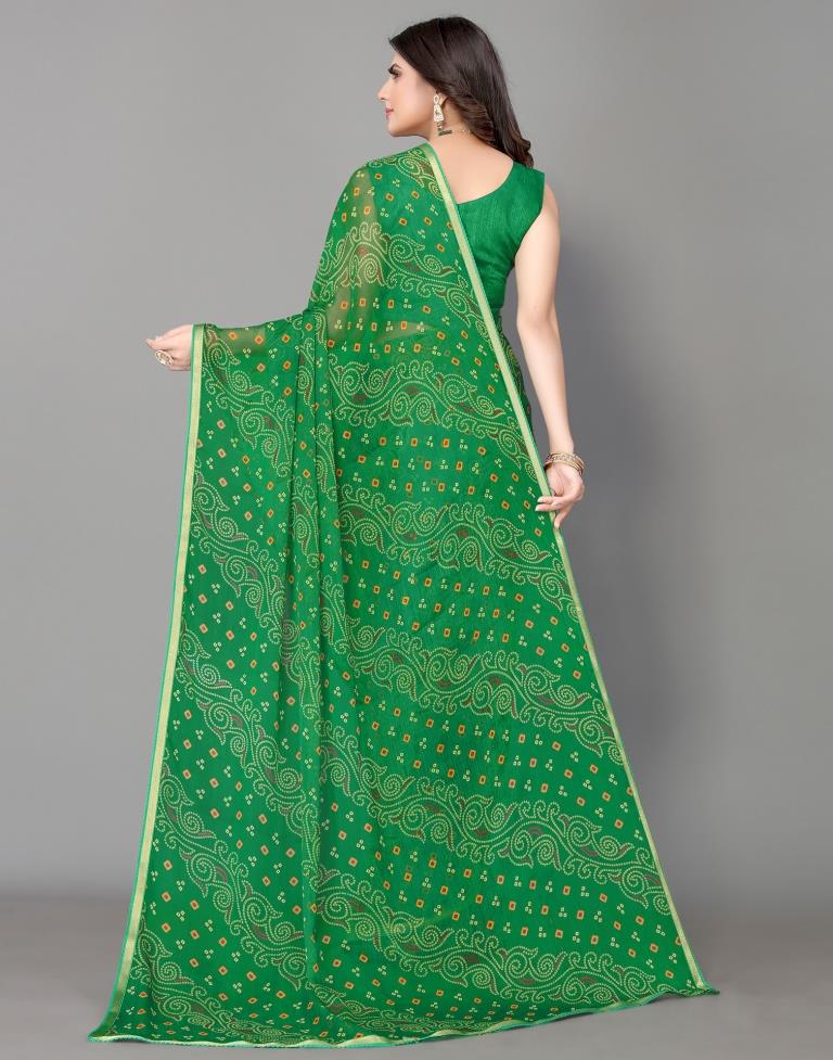 Green Bandhani Printed Saree