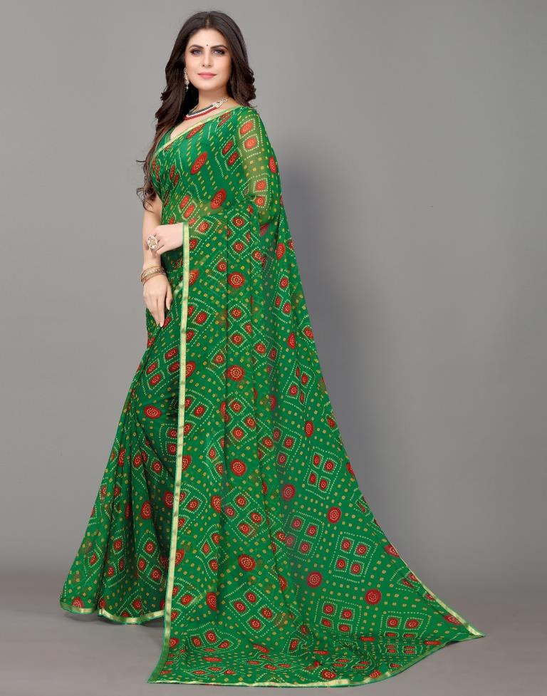 Green Bandhani Printed Saree