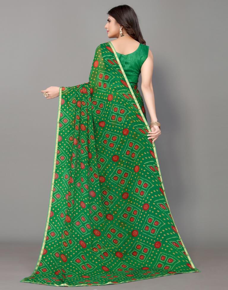 Green Bandhani Printed Saree