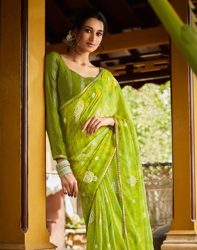 Parrot Green Chiffon Saree