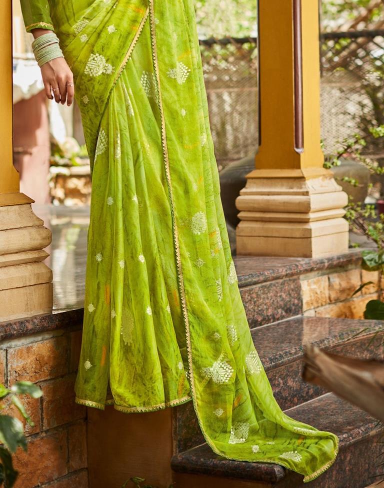 Parrot Green Chiffon Saree