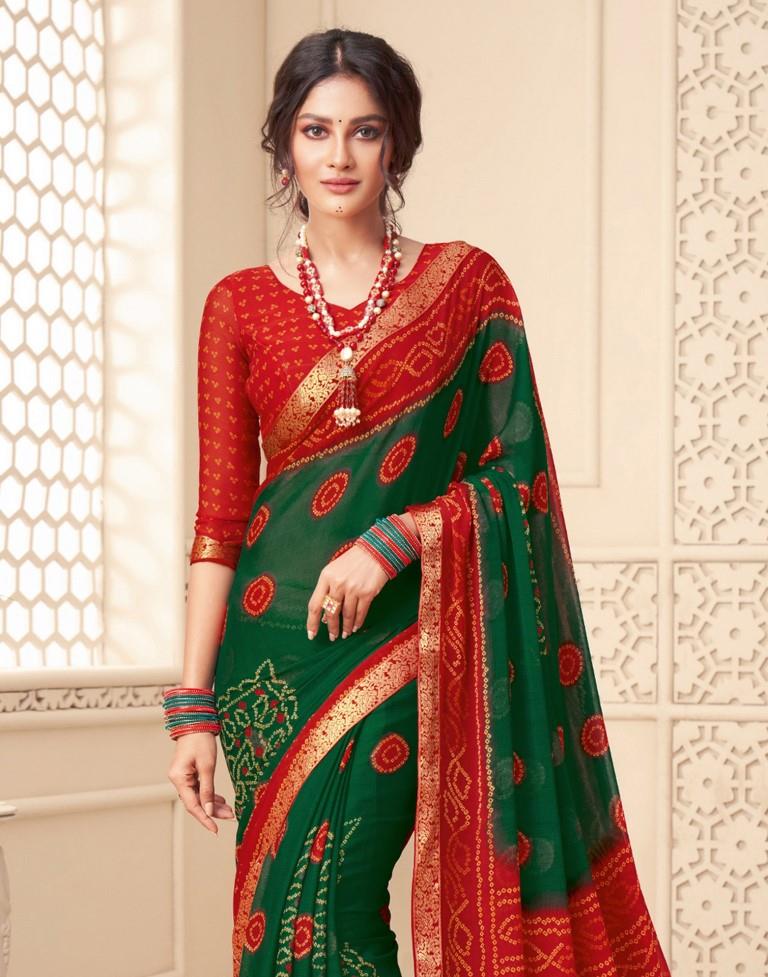 Green Bandhani Saree