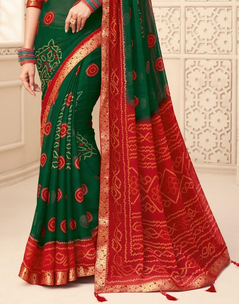 Green Bandhani Saree