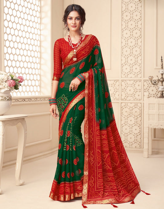 Green Bandhani Saree