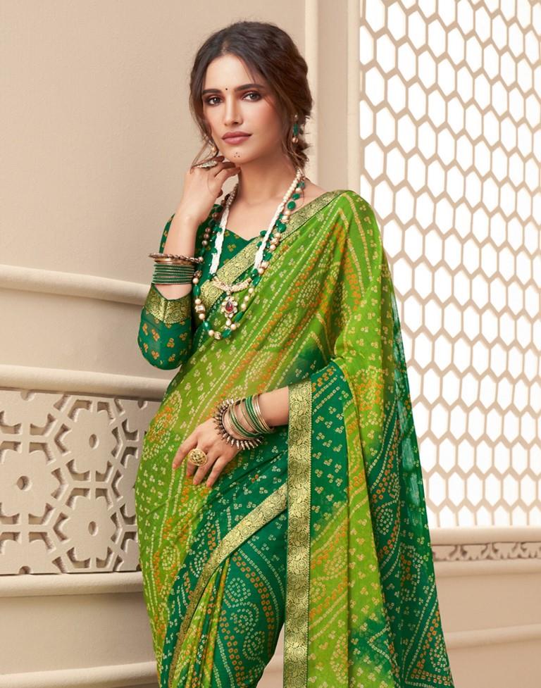 Green Bandhani Saree