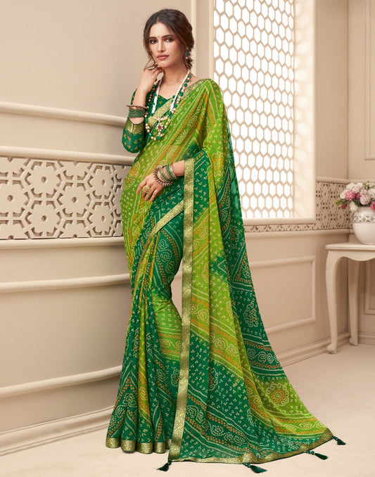 Green Bandhani Saree