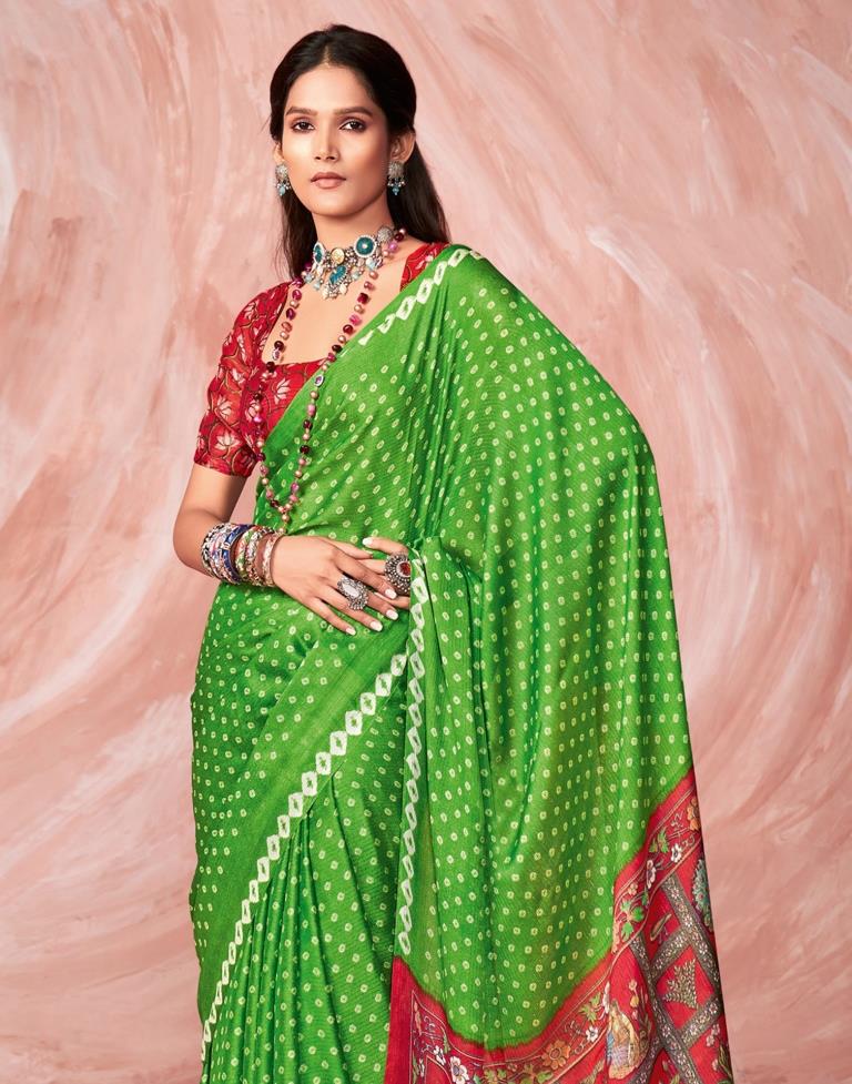 Parrot Green Chiffon Zari Saree