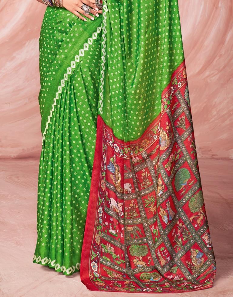 Parrot Green Chiffon Zari Saree