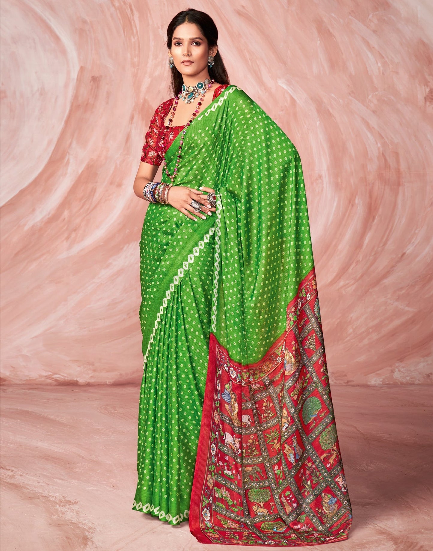 Parrot Green Chiffon Zari Saree