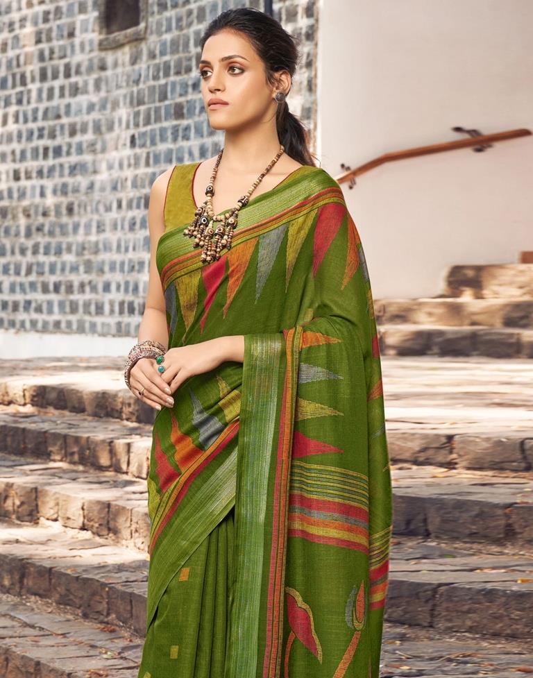 Green Linen Saree