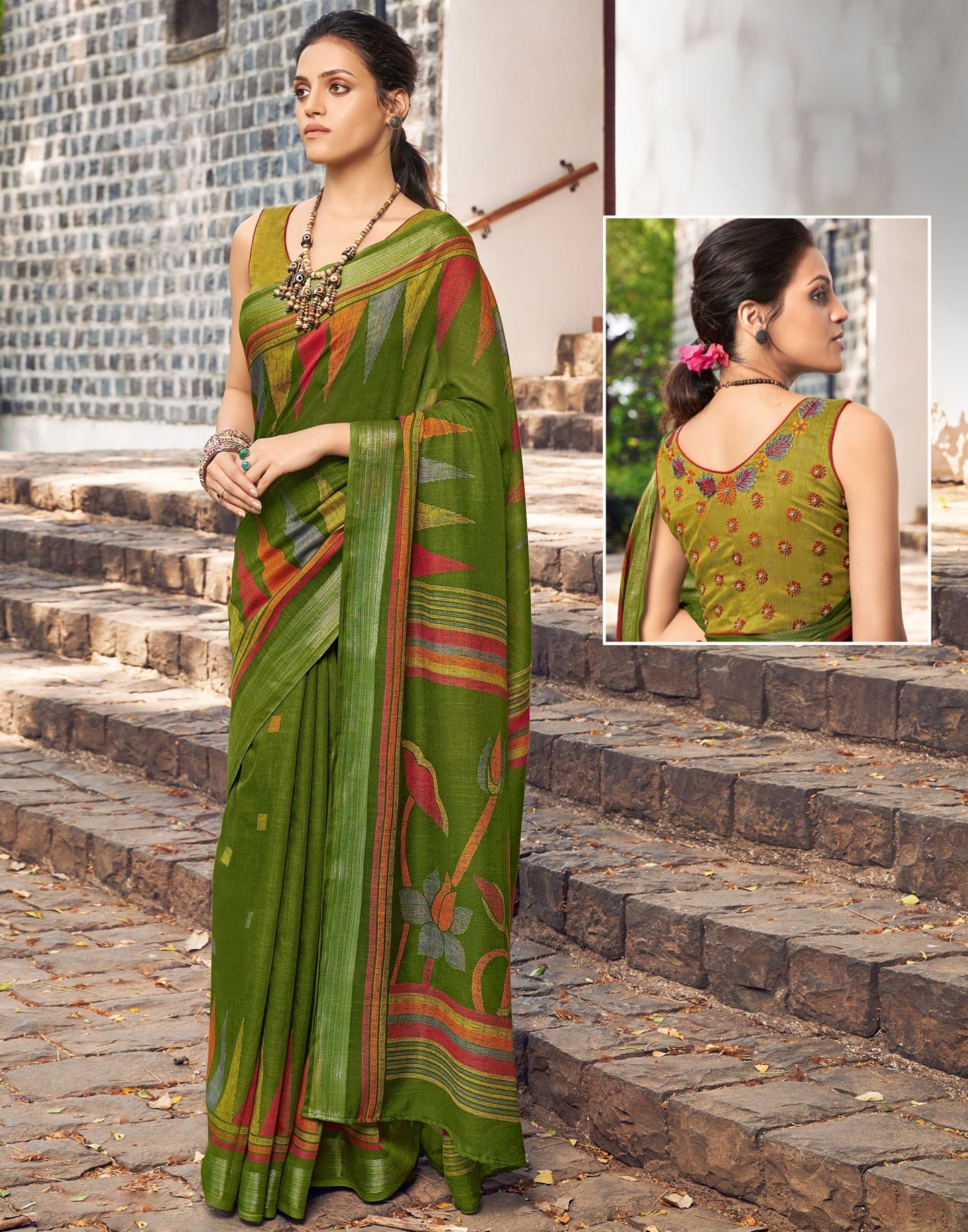 Green Linen Saree