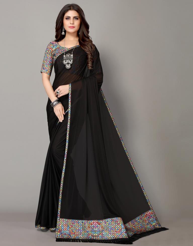 Black Plain Saree