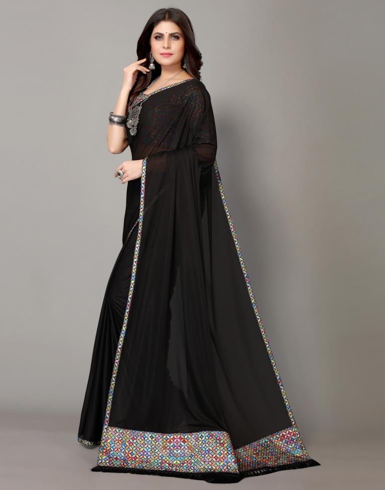 Black Plain Saree