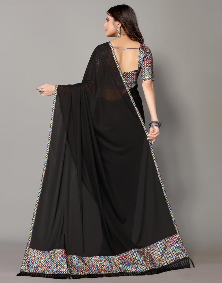 Black Plain Saree