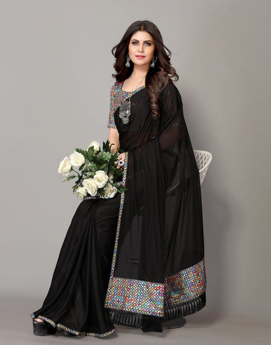 Black Plain Saree