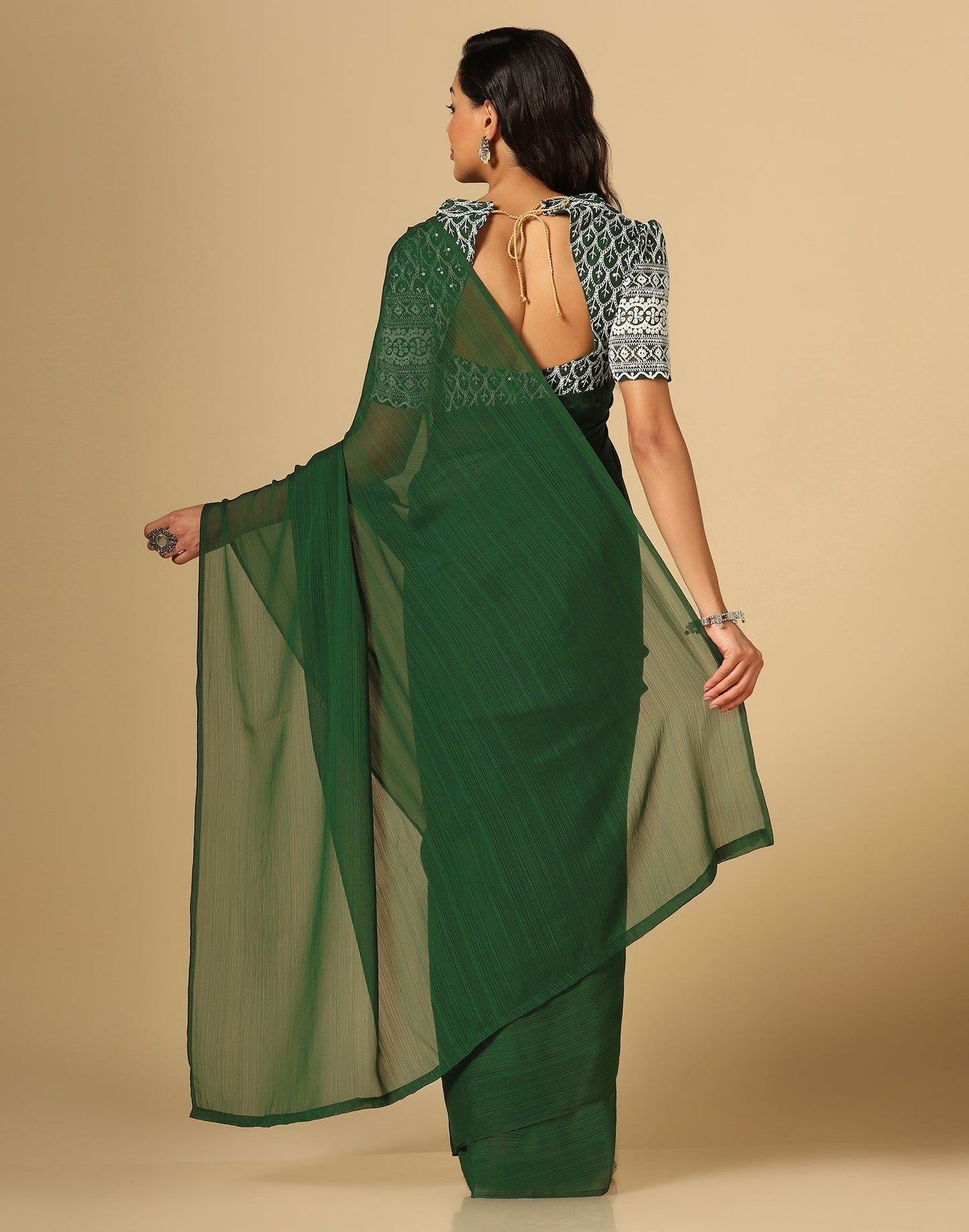 Green Georgette Plain Saree