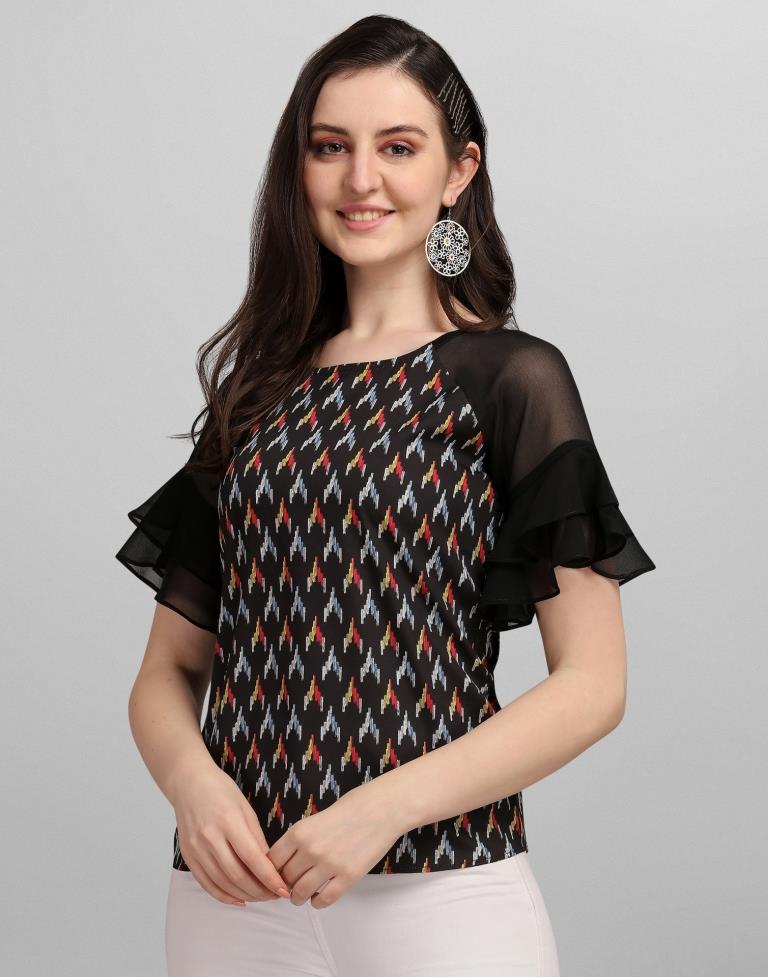 Black Digital Printed Top