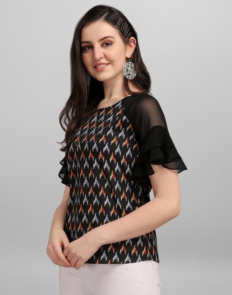 Black Digital Printed Top