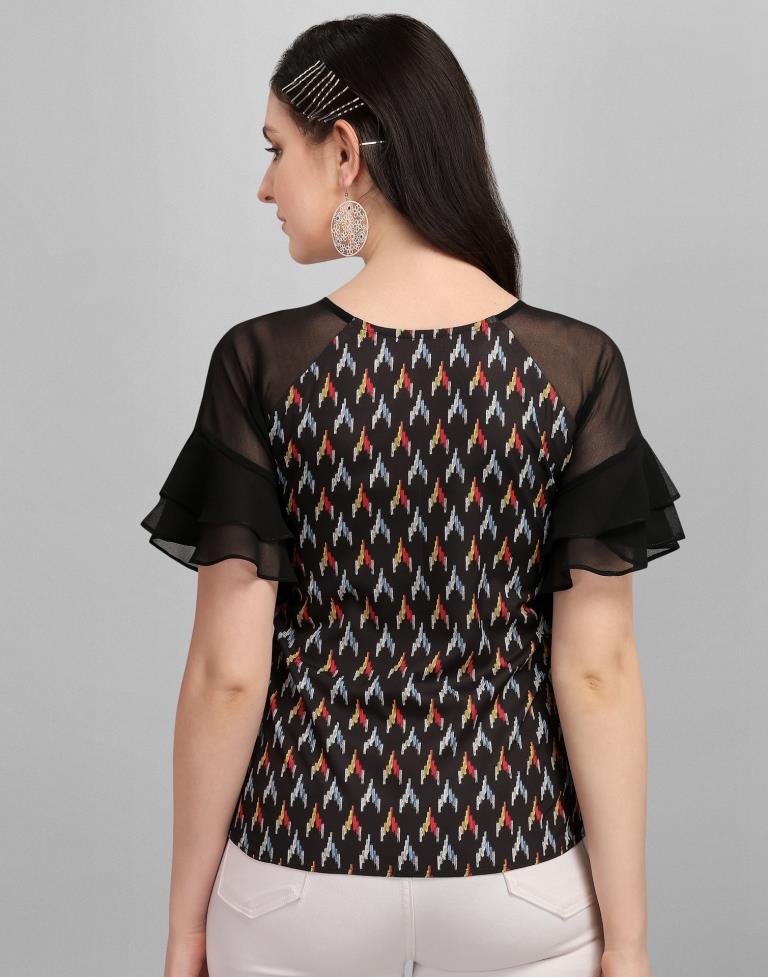 Black Digital Printed Top