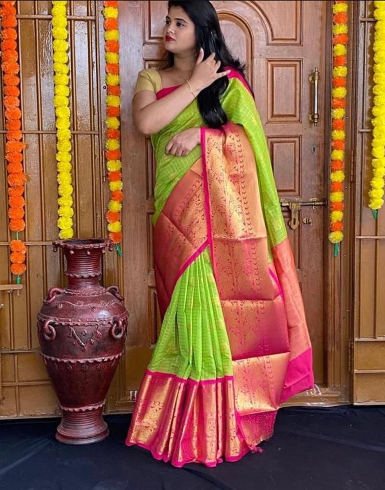 Parrot Green Kanjivaram Silk Saree