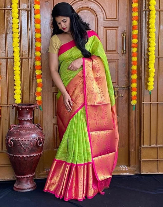 Parrot Green Kanjivaram Silk Saree