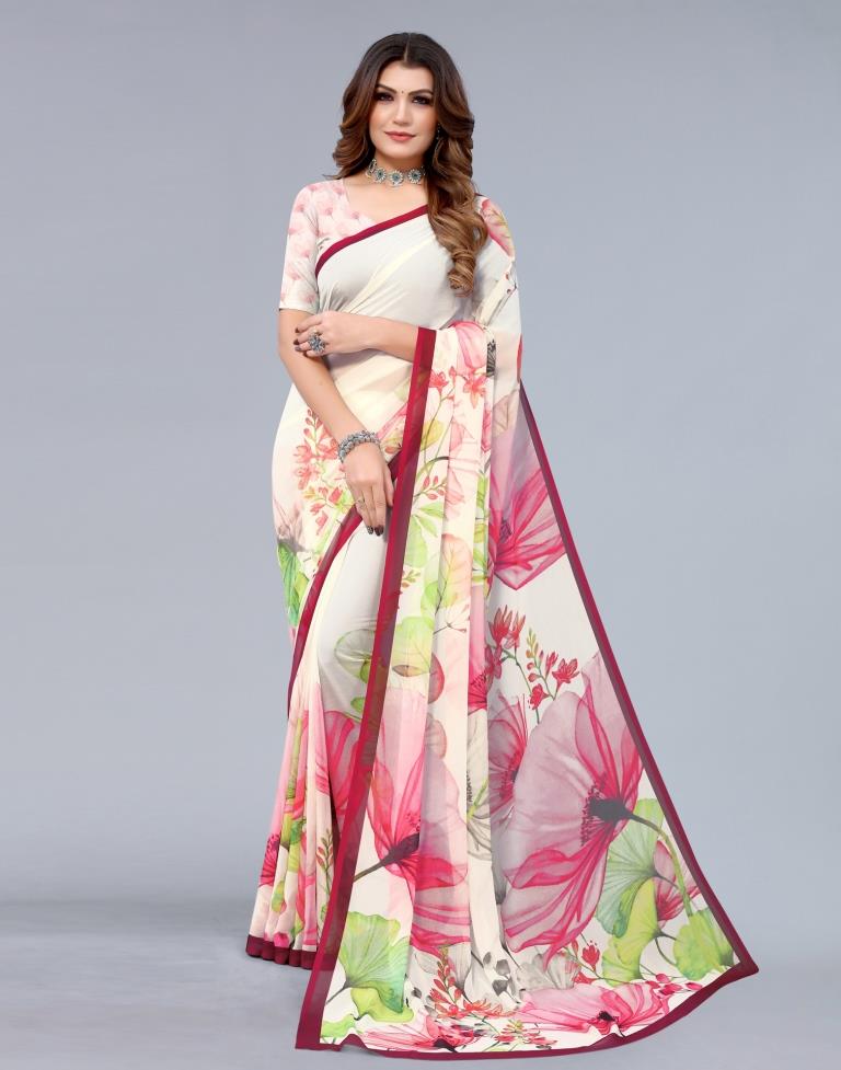 Off White Printed Saree