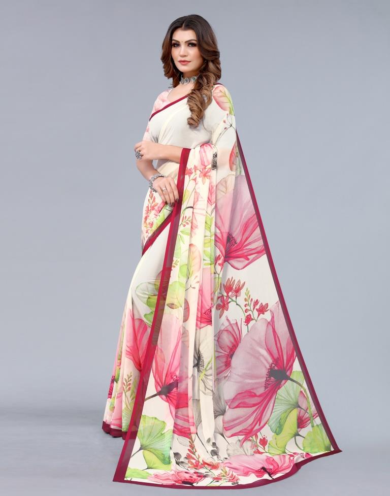 Off White Printed Saree