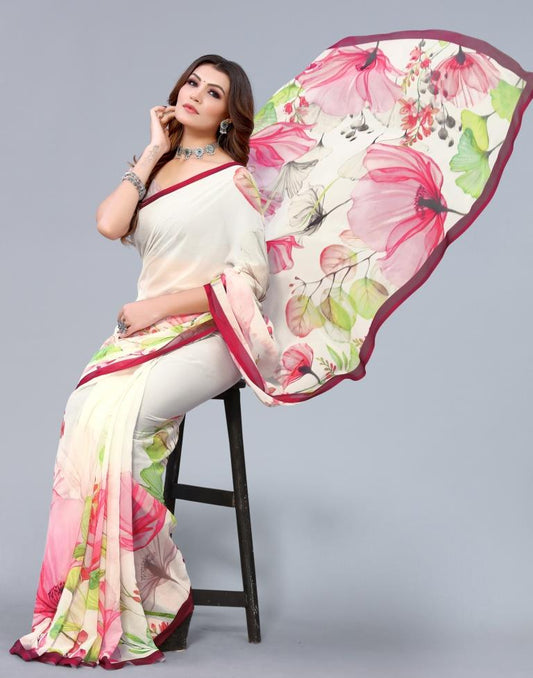 Off White Printed Saree