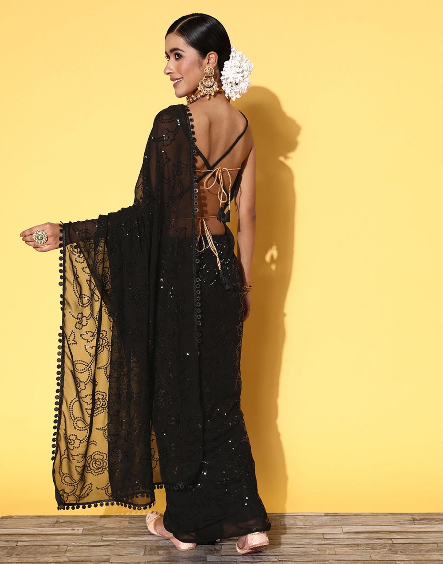 Black Lace Georgette Saree