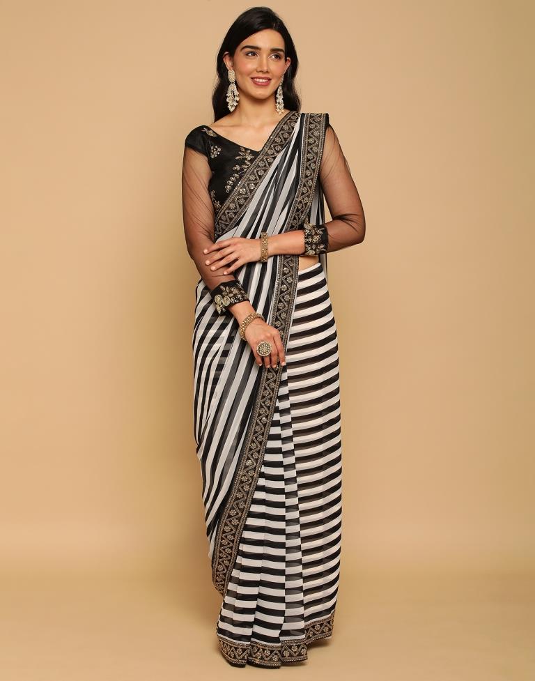 Black Georgette Printed Saree