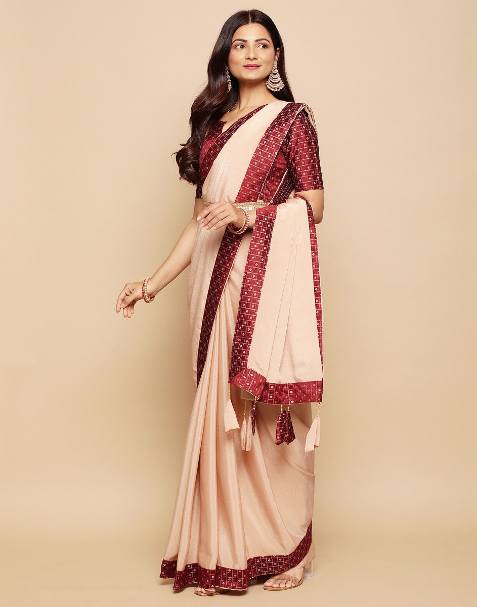 Beige Chiffon Plain Saree