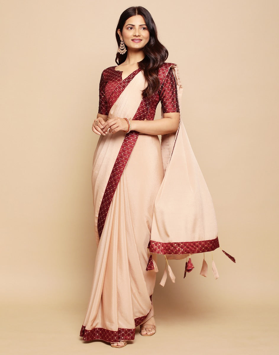 Beige Chiffon Plain Saree