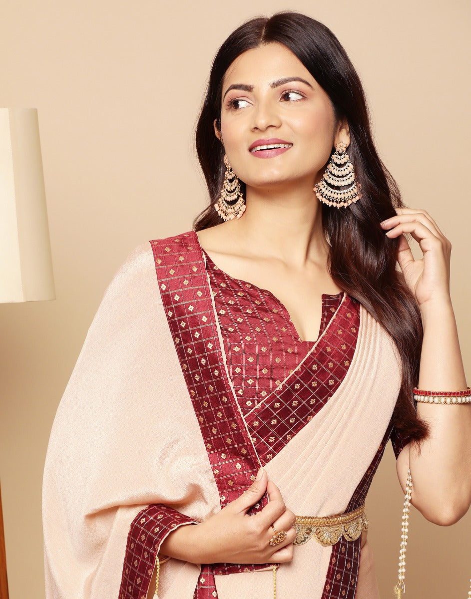 Beige Chiffon Plain Saree