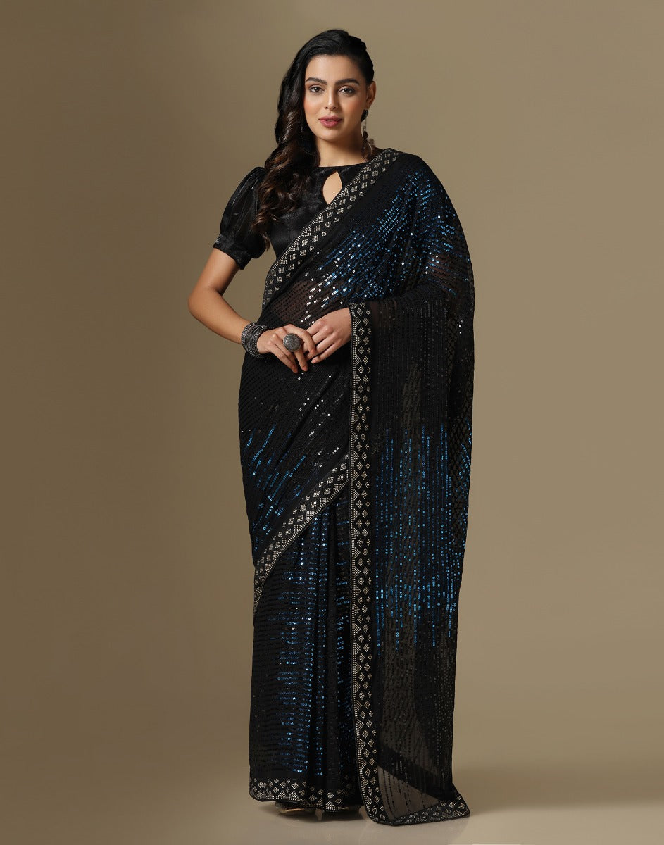 Black Georgette Sequence Saree