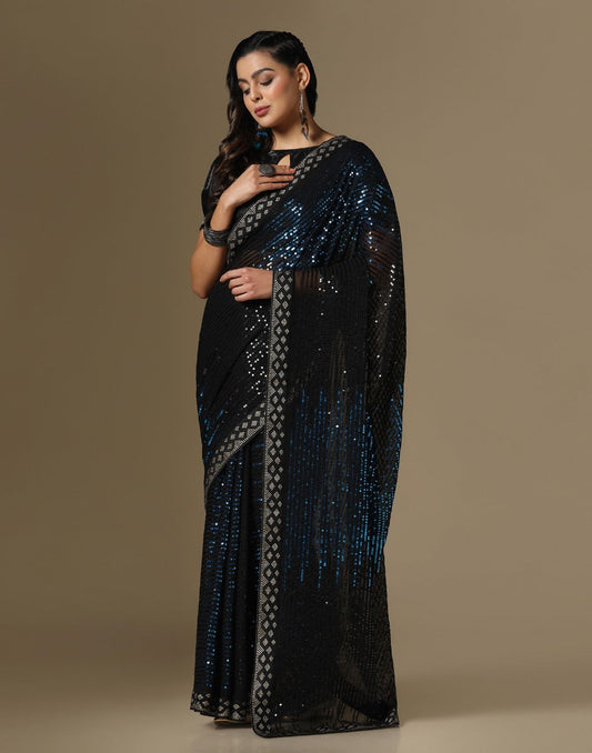 Black Georgette Sequence Saree