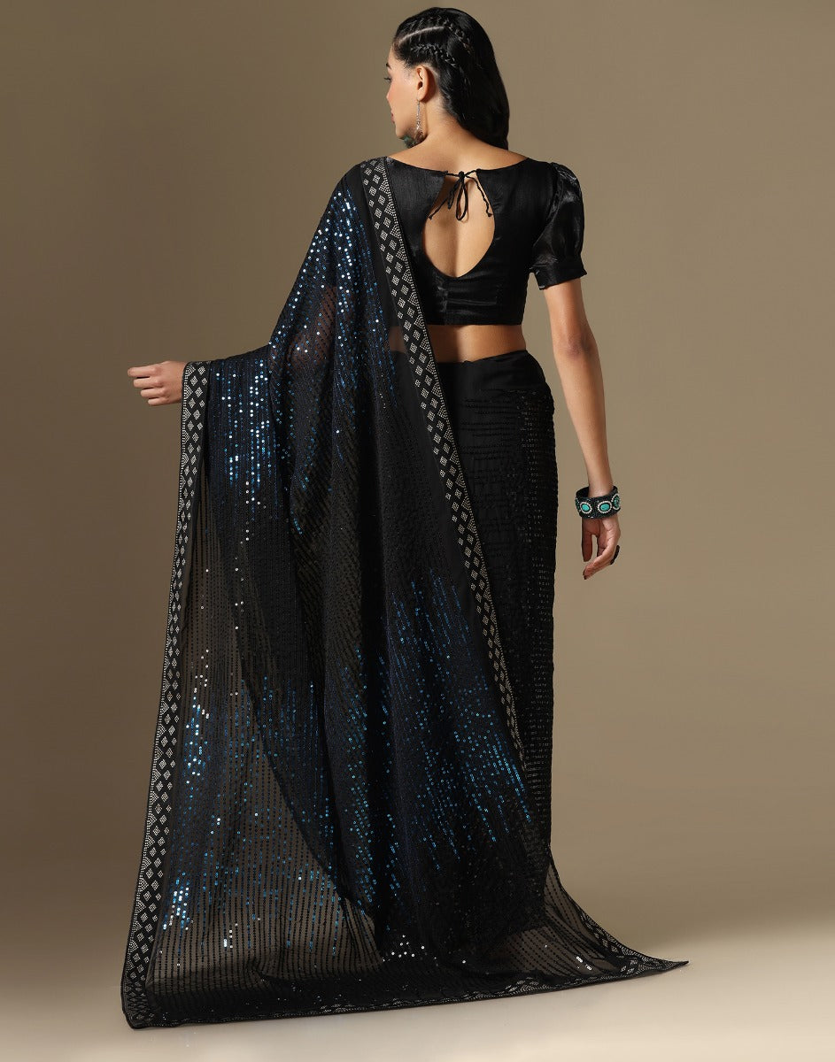 Black Georgette Sequence Saree