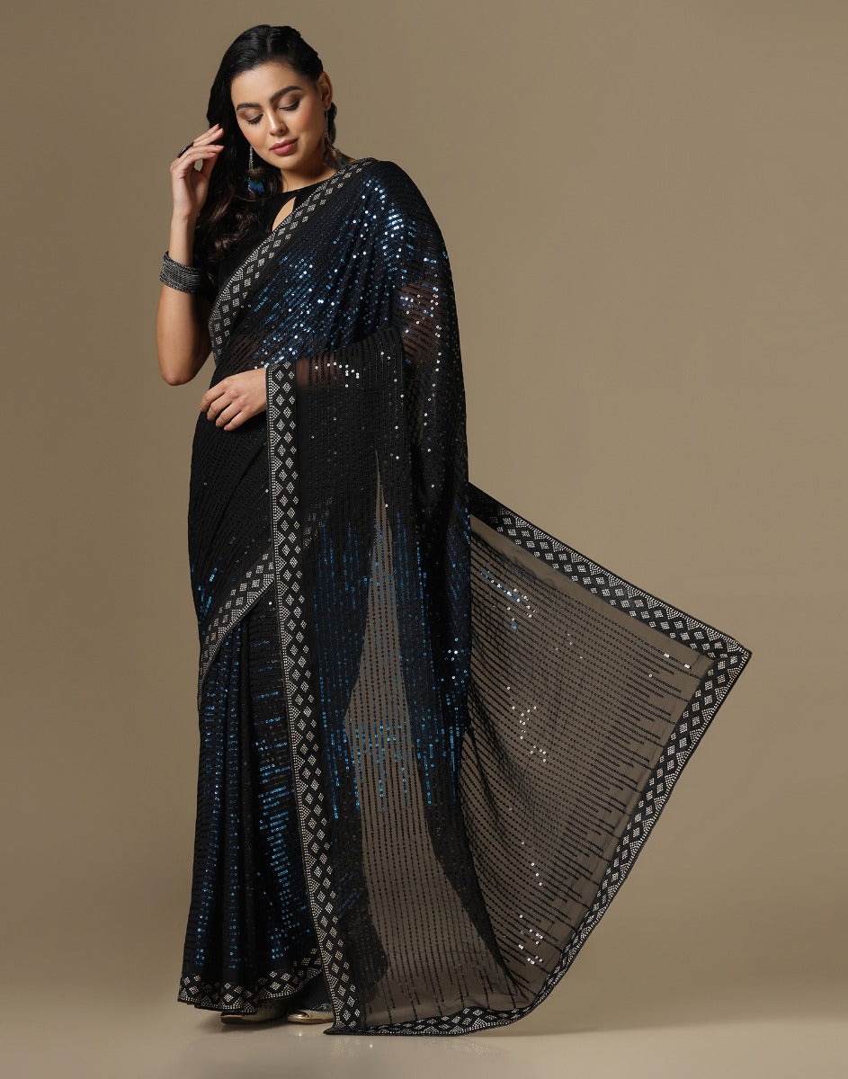 Black Georgette Sequence Saree