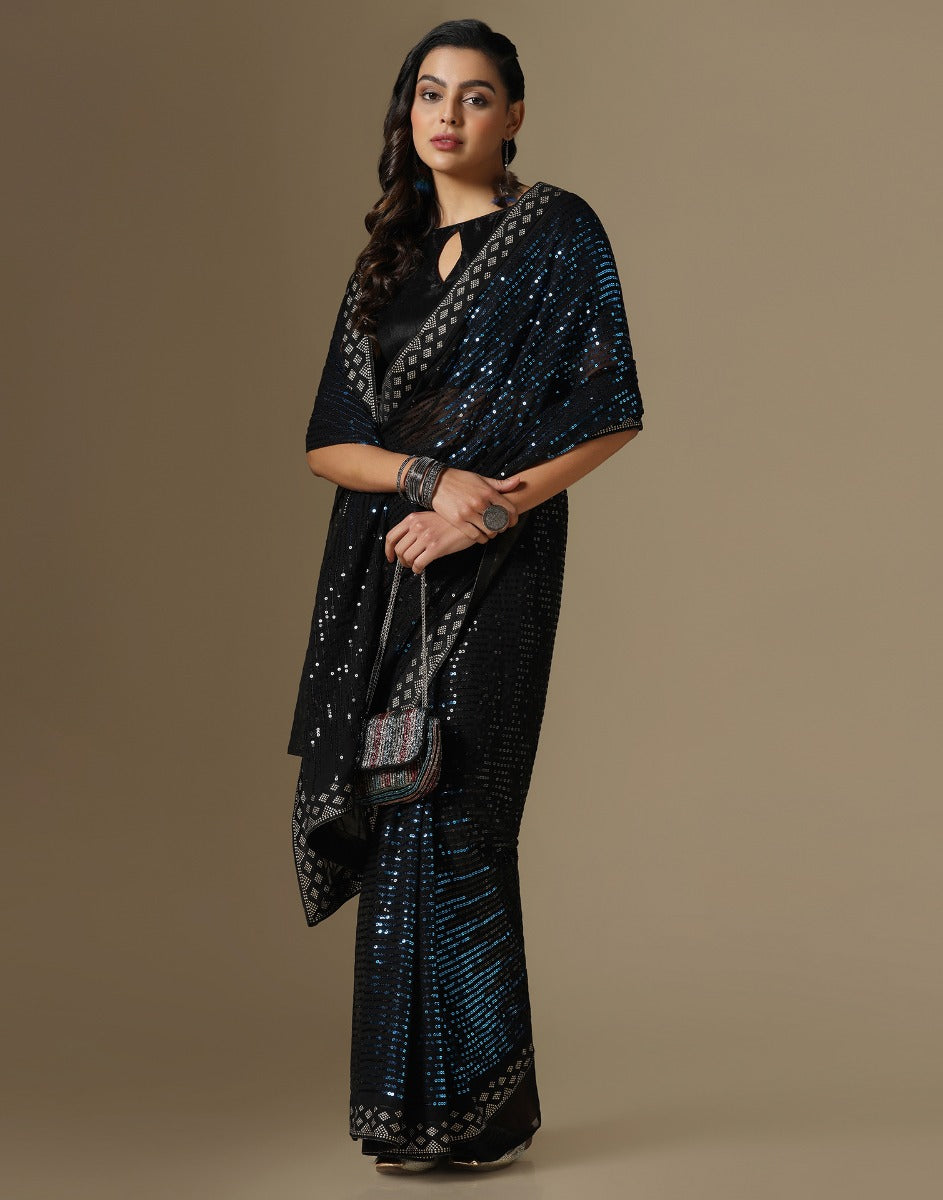 Black Georgette Sequence Saree