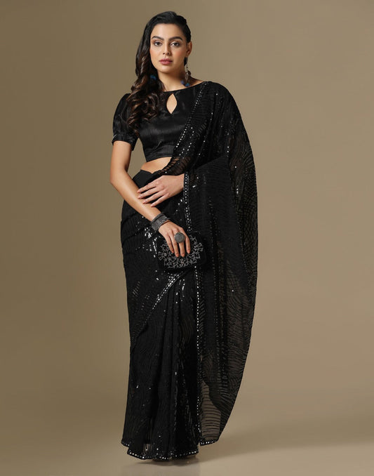 Black Georgette Sequence Saree