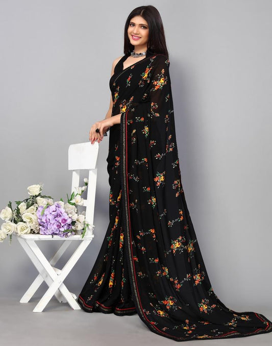 Black Printed Saree