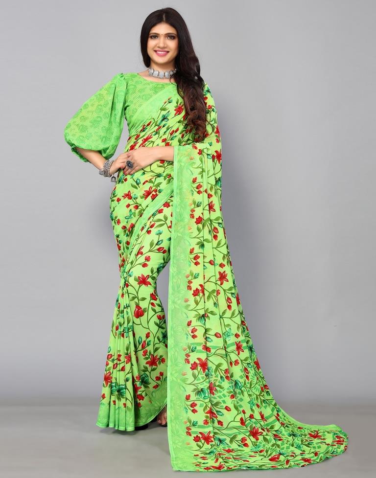 Parrot Green Georgette Saree